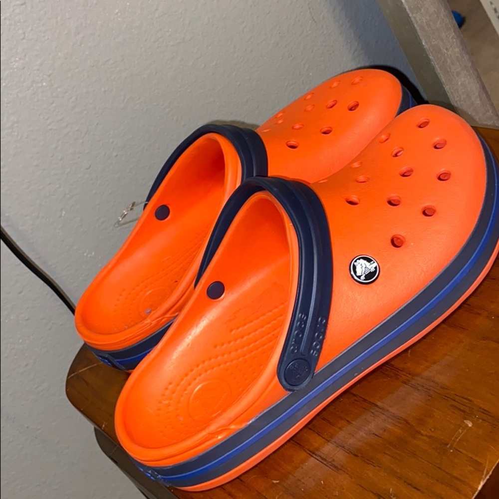 orange and blue crocs